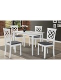 Set masa living si bucatarie Bali, MDF, 112x72x74 cm si 4 scaune Vienna, lemn masiv, tapiterie stofa, lacuit, 120 kg, alb