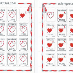 |Romania, LP 1542b/2001, Martisor 2001, coli de 14 marci si 2 viniete, MNH