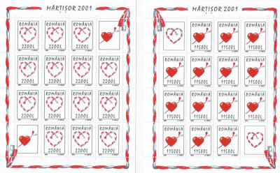 |Romania, LP 1542b/2001, Martisor 2001, coli de 14 marci si 2 viniete, MNH foto