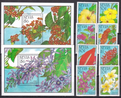 Nevis 1993 flori MI 742-749 + bl. 62, 63 MNH foto