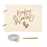 Guestbook din lemn pentru Baby Shower Gender Reveal, format A4 landscape, pix si dublu adeziv inclus, accesoriu nunta