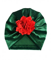 Turban verde din catifea cu floare foto