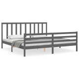 Cumpara ieftin Cadru pat cu tablie 200x200 cm, gri, lemn masiv