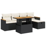 Set mobilier de gradina cu perne, 6 piese, negru, poliratan