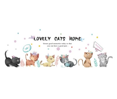 Sticker decorativ, Pisici, Lovely cats home, 135 cm, 728STK foto