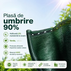 Plasa umbrire 90%, verde, 1,5 m x 10 m, aditivata UV