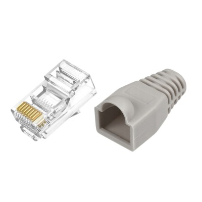 Set 100 x mufa + manson de protectie, RJ45, CAT5 CAT6, 8 pini 8P8C, gri foto