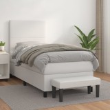 VidaXL Pat box spring cu saltea, alb, 80x200 cm, piele ecologică