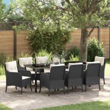 Cumpara ieftin Set de masă pentru grădină cu pernă 9 pcs Negru Rattan poli