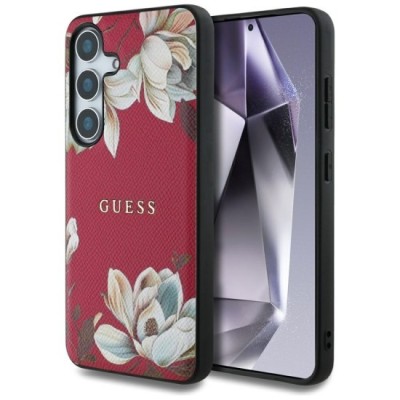Husa pentru Samsung Galaxy S25 - Guess Grained Flowers MagSafe (GUHMS25SPGNMPLMF) - Fuchsia foto