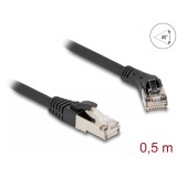 Cablu de retea RJ45 Cat.8.1 S/FTP drept/unghi 45 grade dreapta 0.5m Negru, Delock 80627