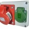 Doza aplicata precablata echipata cu 1 priza 5 poli 3P+N+E 16A 400V si 1 priza schuko 16A 230V IP44 150x110mm