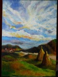 P11. Cer de toamna, Tablou in acrilic pe panza pe sasiu de lemn, neinramat, Peisaje, Realism, RavariuArt