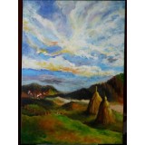 P11. Cer de toamna, Tablou in acrilic pe panza pe sasiu de lemn, neinramat