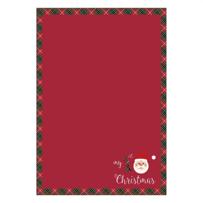 Patura Decorativa Catifelata de Craciun Rosie cu Carouri &quot;My 1st Christmas&quot; pentru Bebelusi Shopiens&reg;, 75 x 100 cm