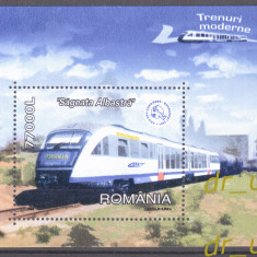 ROMANIA 2004 LP 1632 Trenuri Moderne "Sageata albastra"- colita MNH, perfecta