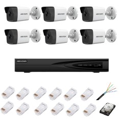 Sistem de supraveghere complet cu 6 camere IP, 4MP, lentila 2.8mm, IR 30m, NVR cu 8 canale IP cu rezolutie 4k, accesorii SafetyGuard Surveillance