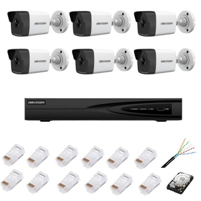 Sistem de supraveghere complet cu 6 camere IP, 4MP, lentila 2.8mm, IR 30m, NVR cu 8 canale IP cu rezolutie 4k, accesorii SafetyGuard Surveillance foto
