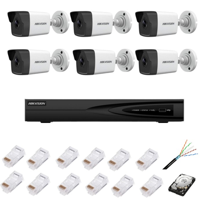 Sistem de supraveghere complet cu 6 camere IP, 4MP, lentila 2.8mm, IR 30m, NVR cu 8 canale IP cu rezolutie 4k, accesorii SafetyGuard Surveillance