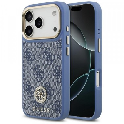 Husa MagSafe pentru Apple iPhone 17 Pro Max, Guess, 4G Strass Logo, Albastra foto