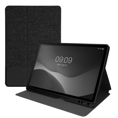 Husa Kwmobile pentru Samsung Galaxy Tab S9 FE Plus, Gri inchis/Negru, Textil, KWM000023QH001C foto
