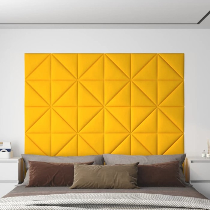 Panouri de perete 12 buc. galben 30x30 cm, catifea, 0,54 m&sup2;
