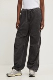 Hugo Blue pantaloni de bumbac culoarea gri, lat, high waist, 50523795