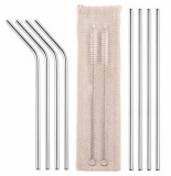 Cumpara ieftin Set paie metalice pentru bauturi, 8 paie si 2 periute, argintiu