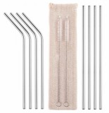 Set paie metalice pentru bauturi, 8 paie si 2 periute, argintiu, Aptel