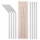 Set paie metalice pentru bauturi, 8 paie si 2 periute, argintiu