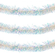 Beteală Decorativă Crăciun, Tinsel Holografic, Lungime 3m, Lățime 8cm, Culoare Albă