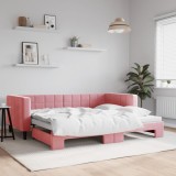 Cumpara ieftin Pat de zi cu extensie, roz, 90x200 cm, catifea