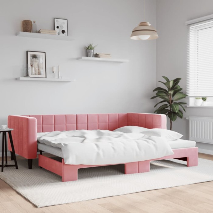 Gossi pat de zi cu extensie, roz, 90x200 cm, catifea
