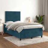vidaXL Pat box spring cu saltea, albastru &icirc;nchis, 120x200 cm, catifea 3143077