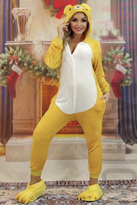 PJS209-1522 Set pijama kigurumi Easy Bear si papuci de casa pufosi