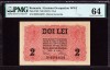 ROMANIA 2 Lei BGR - 1917. Banca Generala Romana necirculata . Rara ! PMG 64 UNC