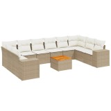 Set canapele de gradina cu perne, 11 piese, bej, poliratan