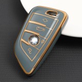 Husa Cheie Smartkey BMW 3/4 Butoane Seria G Tpu+pc, Gri cu Contur Gold AutoProtect KeyCars, Oem