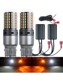 Set 2 x T20, W21W cu dubla culoare Semnalizare galbena + Lumina de zi alba T20-7440-144SMD-3014-AMBER+WHITE, Xenon Bright