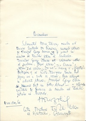 A3252N Document olograf Horia Zilieru, 1969 foto