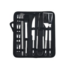 Set 18 Ustensile pentru Gratar, Cyrax, din Otel Inoxidabil, Geanta Oxford, Argintiu