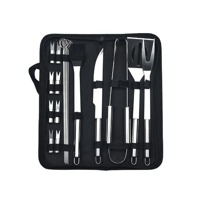 Set 18 ustensile pentru gratar, flippy, din otel inoxidabil, geanta oxford, argintiu
