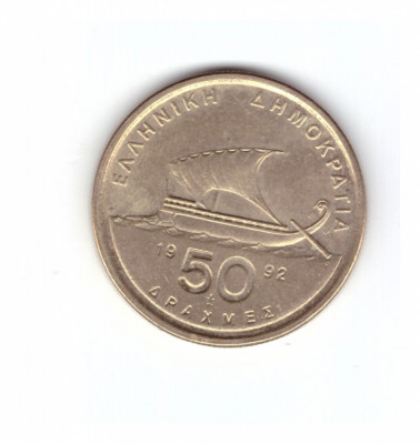 Moneda Grecia 50 drahme 1992, stare foarte buna, curata foto