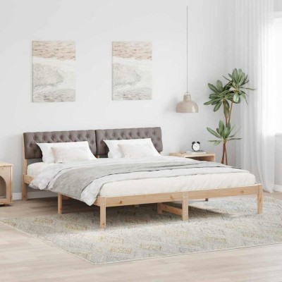 vidaXL Cadru de pat Maroniu și taupe 180 x 200 cm Lemn masiv de pin 3394346 foto