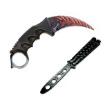 Cumpara ieftin Set pentru Antrenament format din Briceag fluture pentru antrenament negru si Karambit Taigar Gun de Antrenament fara varf si fara taius