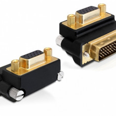 Adaptor VGA la DVI-I Dual Link 24+5pini T-M, unghi 270 grade, Delock 65261