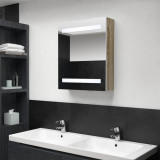 Dulap de baie cu oglinda si LED, alb si stejar, 50x14x60 cm GartenMobel Dekor, vidaXL