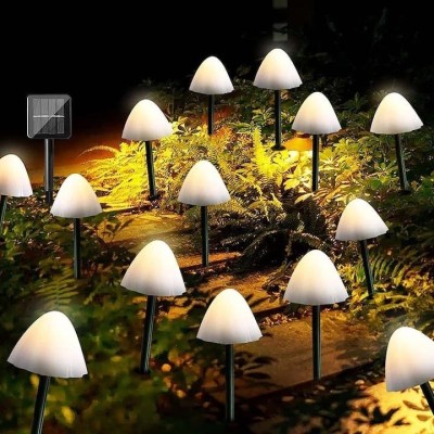 Set 20 de lampi solare, tip cipercuta, cu panou solar separat, fixare de tip tarus, pentru gradine, rezistent la apa si inghet, alb/negru foto