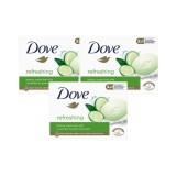 Set 3x Sapun solid Dove Refreshing cu castravete &amp;amp; ceai verde, 1/4 crema hidratanta, 90 gr