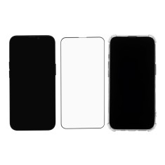 Husa transparenta tip Bumper + Folie de sticla securizata, full cover, duritate 9H, pentru iPhone 13, Neagra